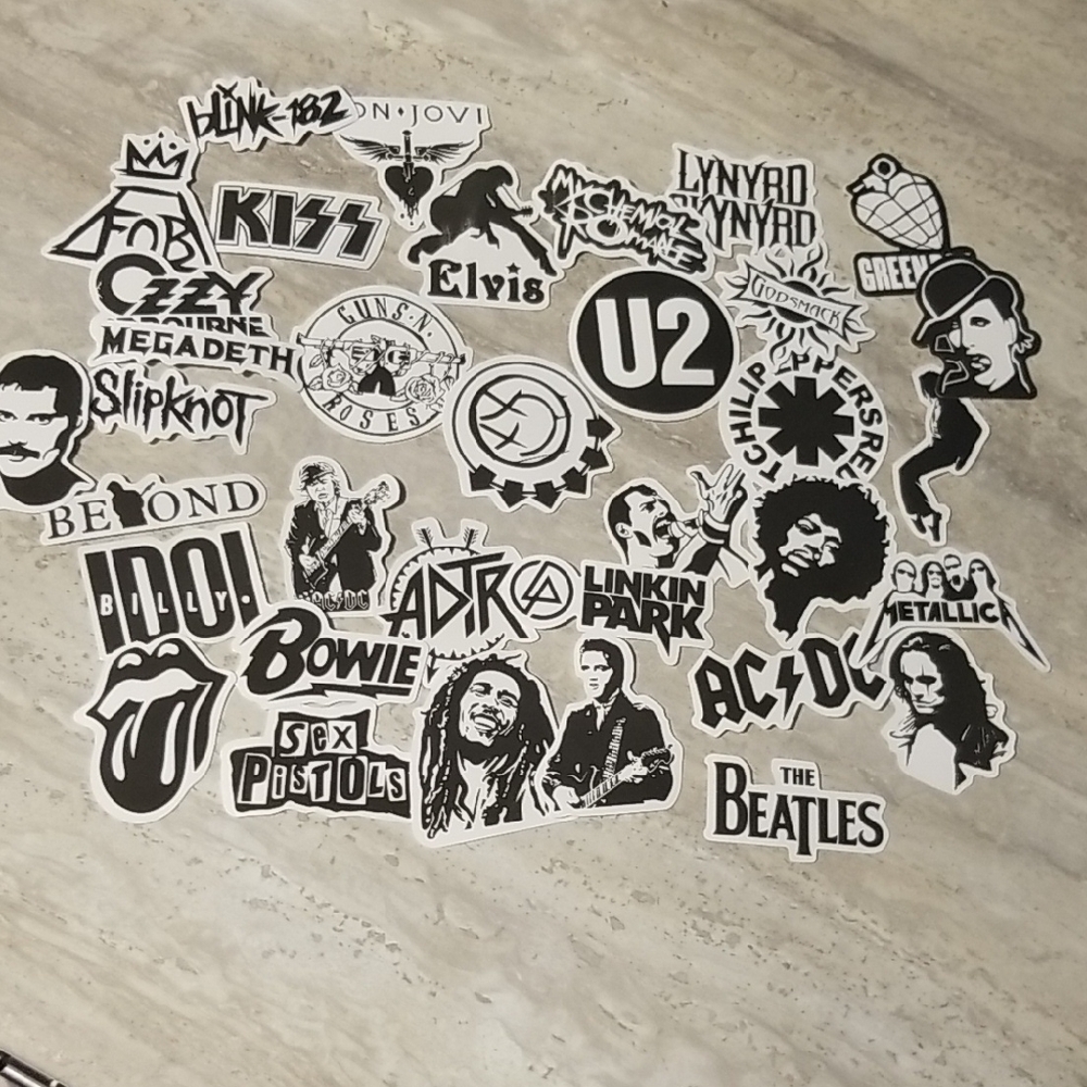Assorted Music Band Stickers Black And white